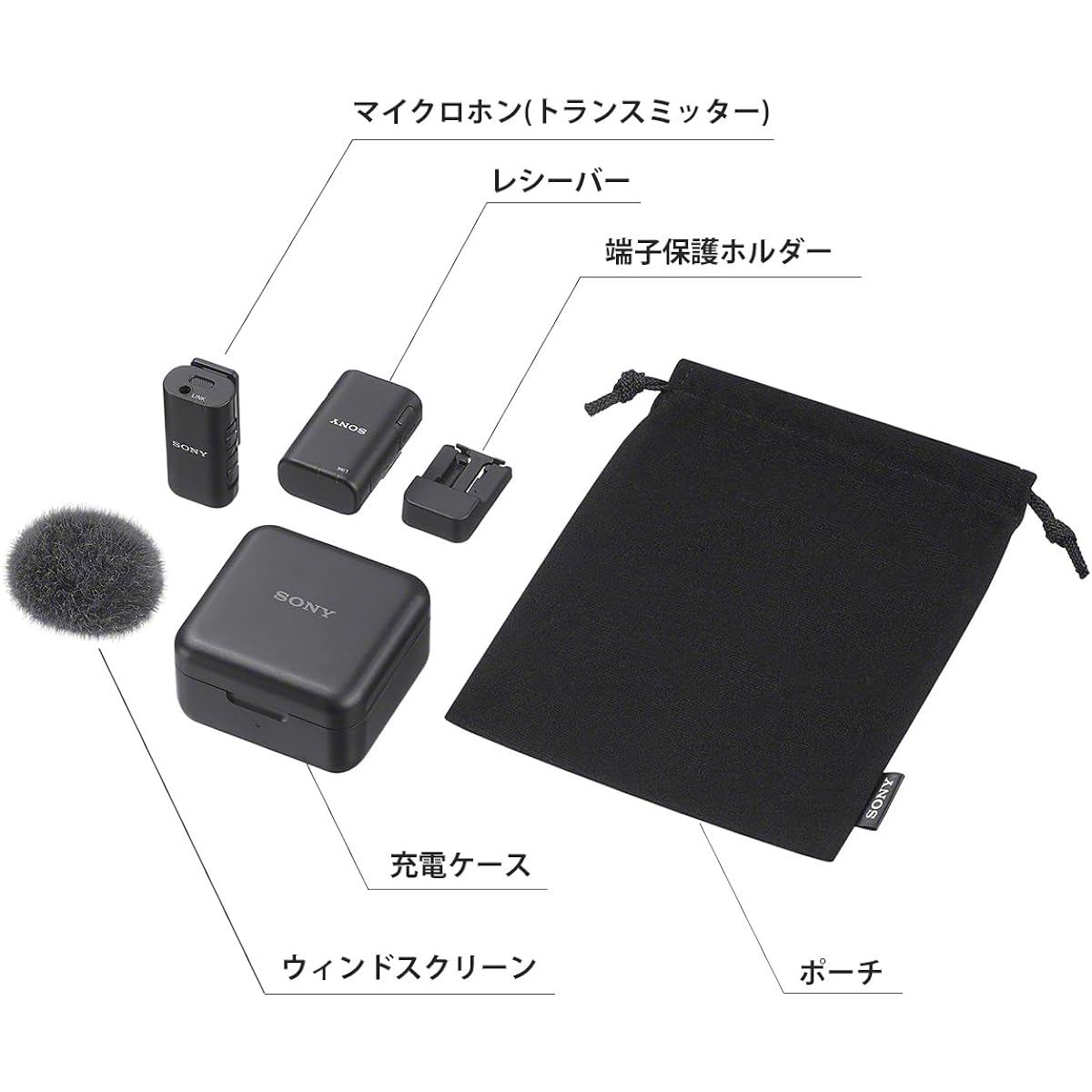 Sony Camera Microphone Wireless Microphone (1 Microphone + Receiver + Charging Case) Indoor and Outdoor Vlog, Live Streaming, Video Interviews, Audio Recording, Podcasts Windscreen Included ECM-W3S