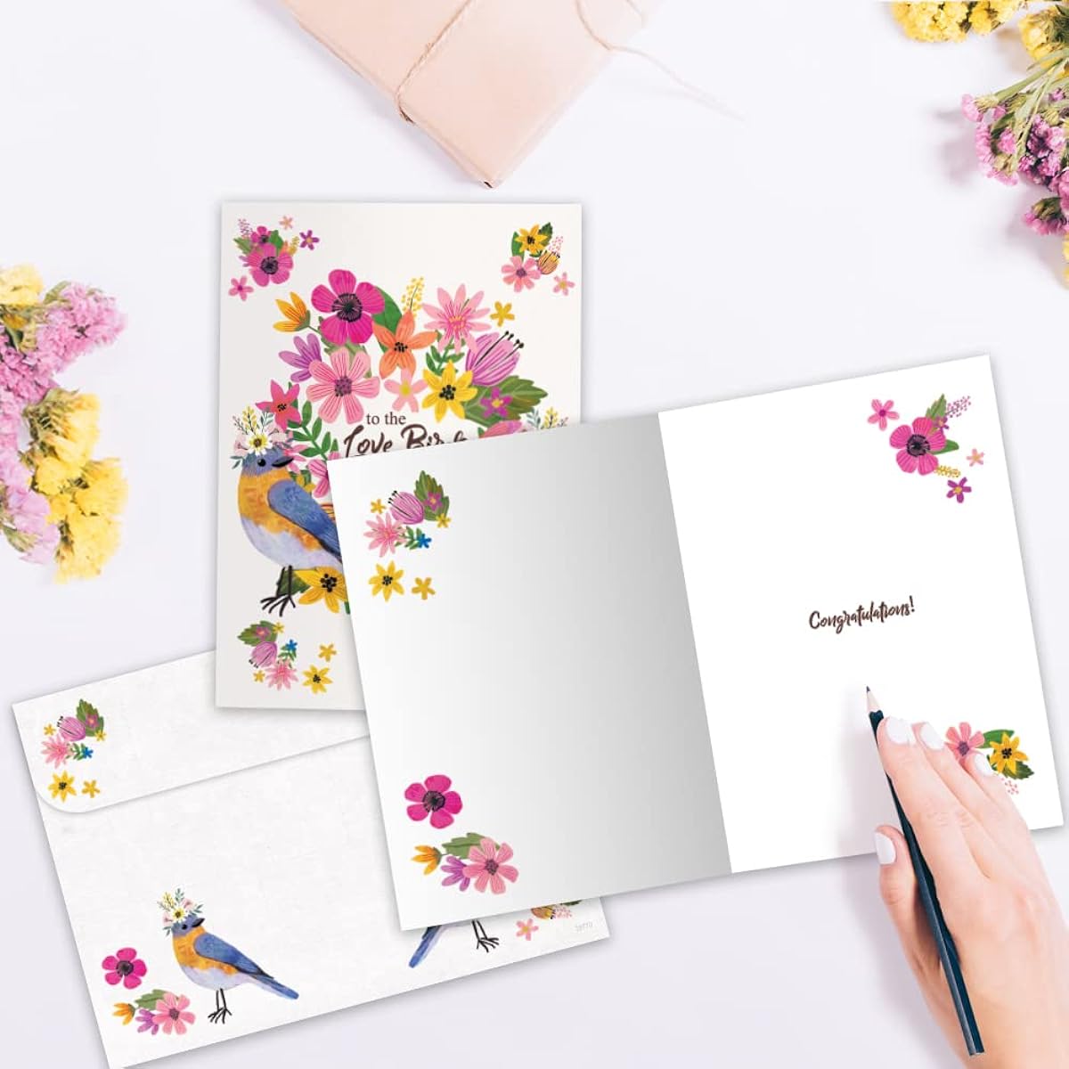 Tree-Free Greetings Wedding Greeting Cards, Eco-Friendly, Made in the USA, 100% Recycled Paper, 5" x 7", Love Birds (GT61259)