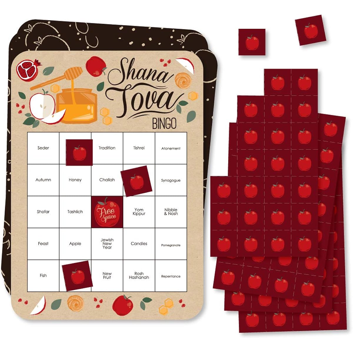 Big Dot of Happiness Rosh Hashana Bingo Cards and Markers Jewish New Year Bingo Game Set of 18