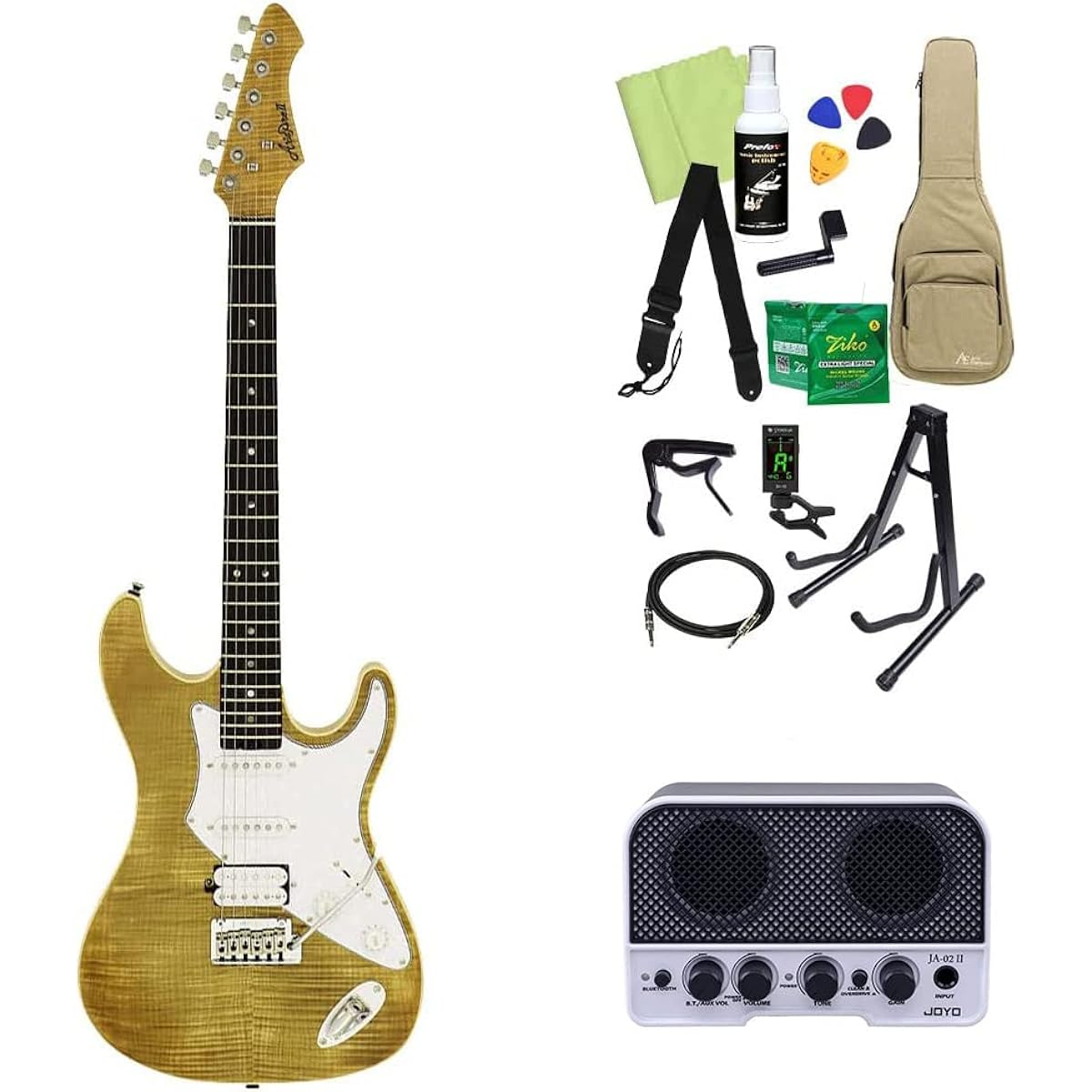 AriaPro2 714-AE200 Electric Guitar Beginner 14-piece Set [With Bluetooth Amplifier] YG Strat Type AriaPro2