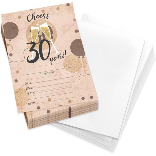 30th Birthday Style R Happy Birthday Invitations 25 pcs Invitations with Envelopes and Seal Stickers Vinyl Girls Boys Kids Party (25 pcs)