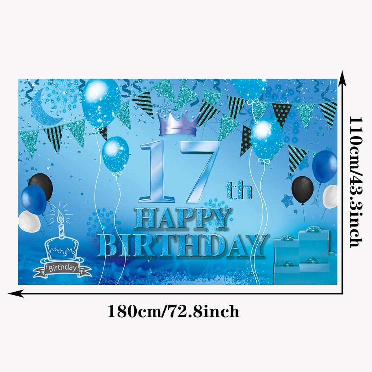 Happy 17th Birthday Background Banner Blue 17th Sign Poster 17th Birthday Party Supplies Anniversary Photo Booth Photo Backdrop Birthday Party Decorations 72.8 x 43.3 inches