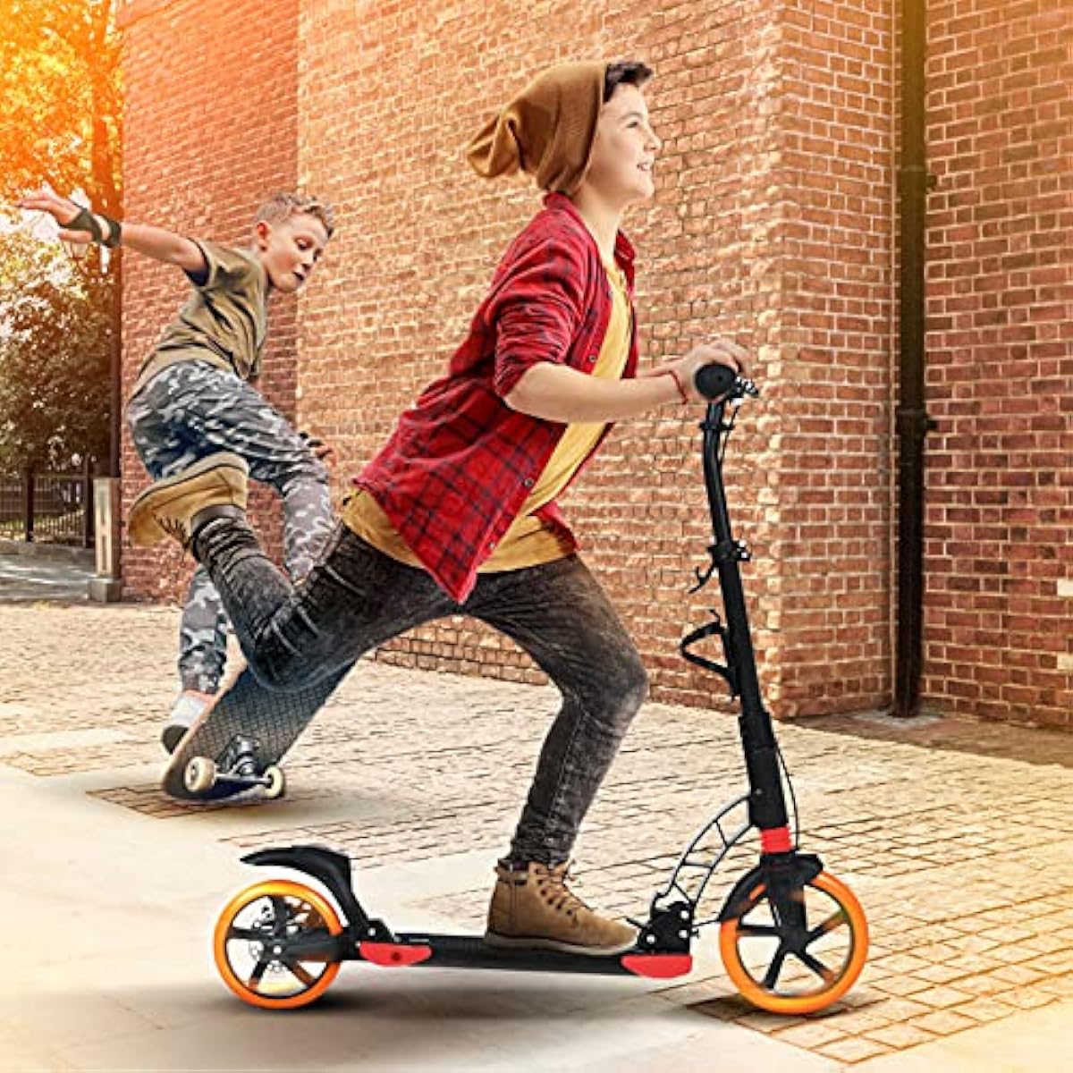 Uenjoy Scooter for Big Kids & Adults, 2 Wheel Kick Scooter with Adjustable Handlebar, Foldable Scooter with Shoulder Strap, Easy to Carry, Aluminum Handbrake Scooter, Weight Up to 220 lbs