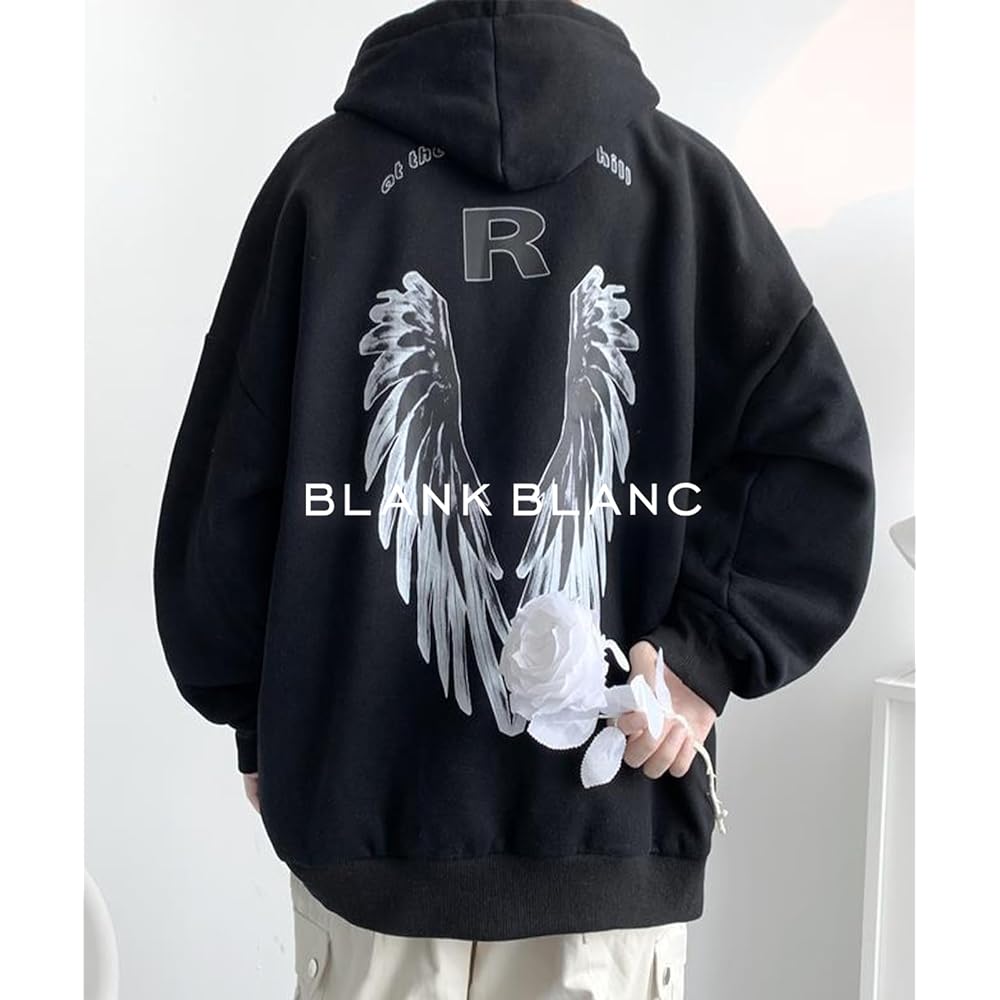 [BLANK BLANC] Hoodie Hoodie Men's Big Silhouette Feather Print Casual Loose Autumn/Winter B05