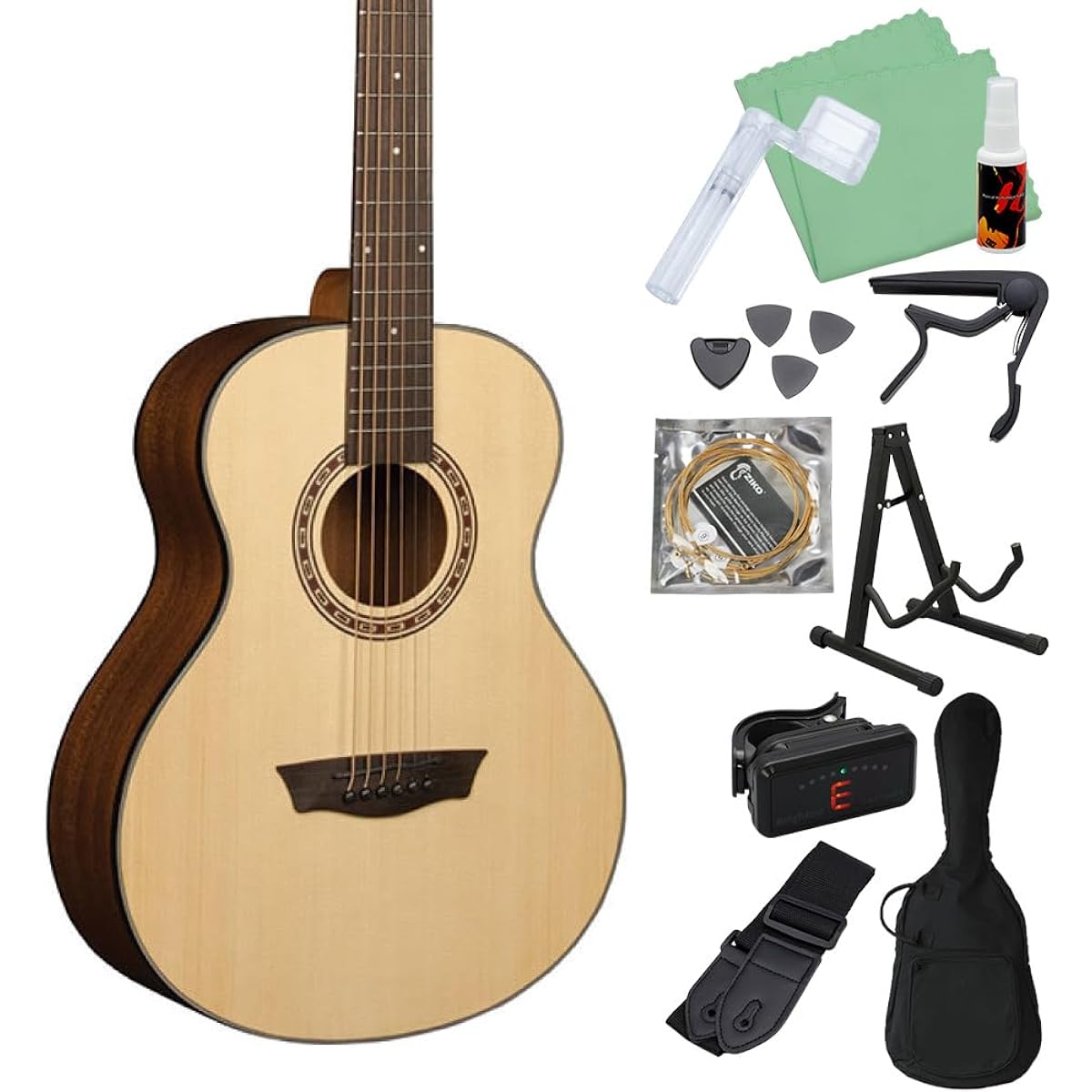 WASHBURN G-MINI 5 Natural Acoustic Guitar Beginner 12-piece Set Mini Guitar Compact 584mm Scale Matte Finish Natural Washburn