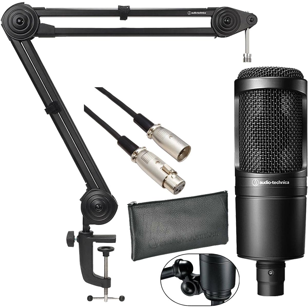 AT2020 Condenser Microphone Arm Stand Genuine Set - 3m Genuine Microphone Cable ATL458, AT8700J Arm Stand -