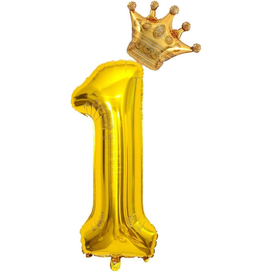 40" Gold Number 1 Crown Balloon Set, Birthday Balloons for Kids, Decoration Balloons for Wedding Anniversary Celebration (1)