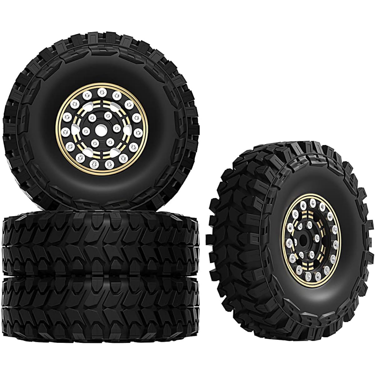 EPINON 1.0 Brass Beadlock Wheels and Tires for 1/18 TRX4M Axial SCX24 FMS FCX24 1/18 1/24 RC Crawler Upgrade(4pcs)