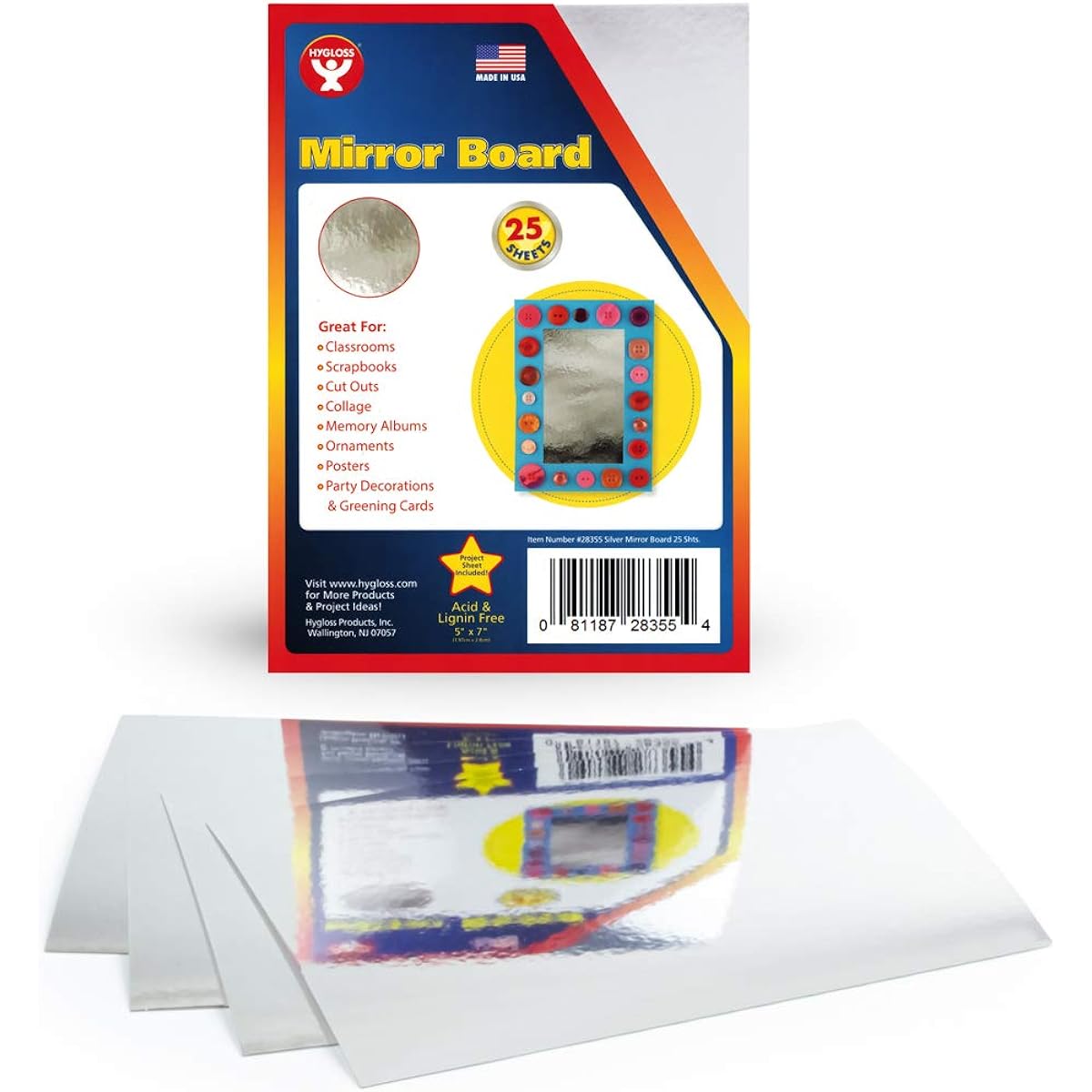 Hygloss Products 28570 5x7-100 Mirror Board Sheets for Arts & Crafts, 5x7 Inch, Silver, Pack of 100