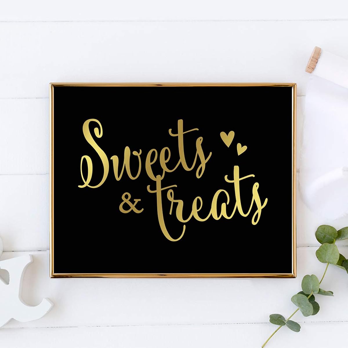 Andaz Press Wedding Party Signs Black & Metallic Gold Ink 8.5x11 Inch Sweets & Treats Dessert Table Sign 1 Pack Not Gold Foil No Frame