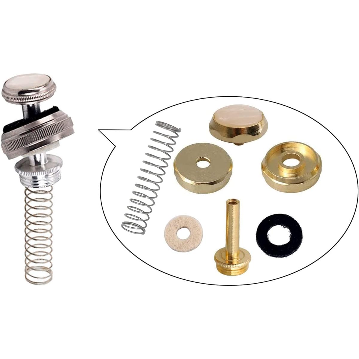 TUOREN Trumpet Valve Repair Kit with Finger Button, Connecting Rod, Valve Cap, Piston Guide, Spring Felt Washer, Water Key Spit Valve Assembly, Set of 39, Gold
