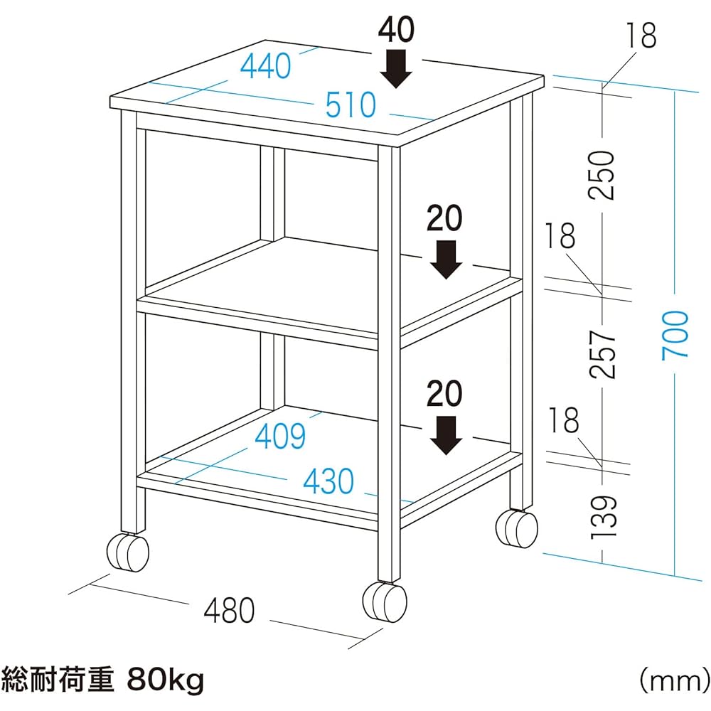 Sanwa Supply Laser Printer Stand (W510 x D440 x H700mm) SPS-27TN Light Gray