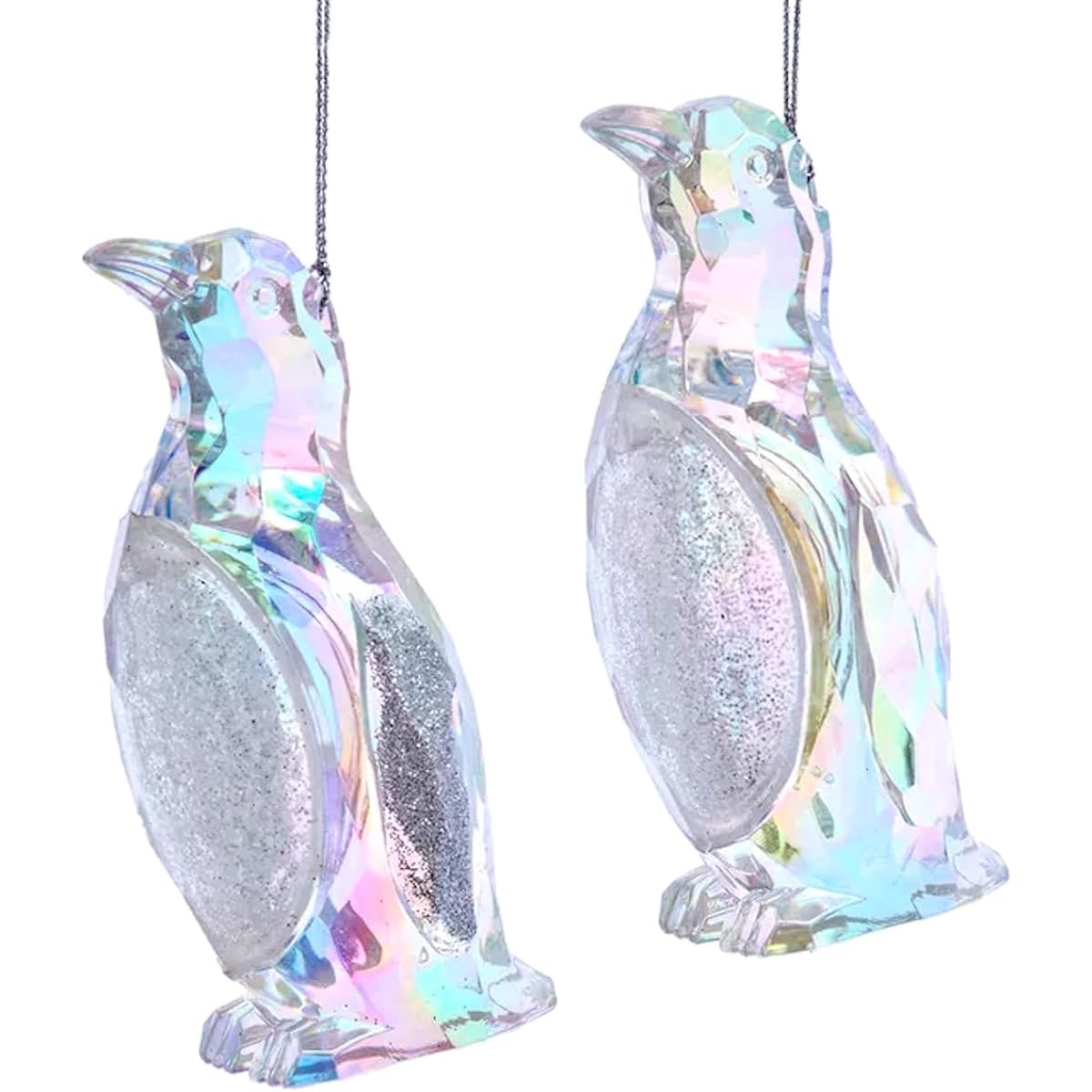 The Bridge Collection 4" Iridescent Crystal Penguin Ornaments - Set of 2 - Home for the Holidays - Christmas Tree Ornaments - Iridescent Ornaments - Penguin Christmas Decor
