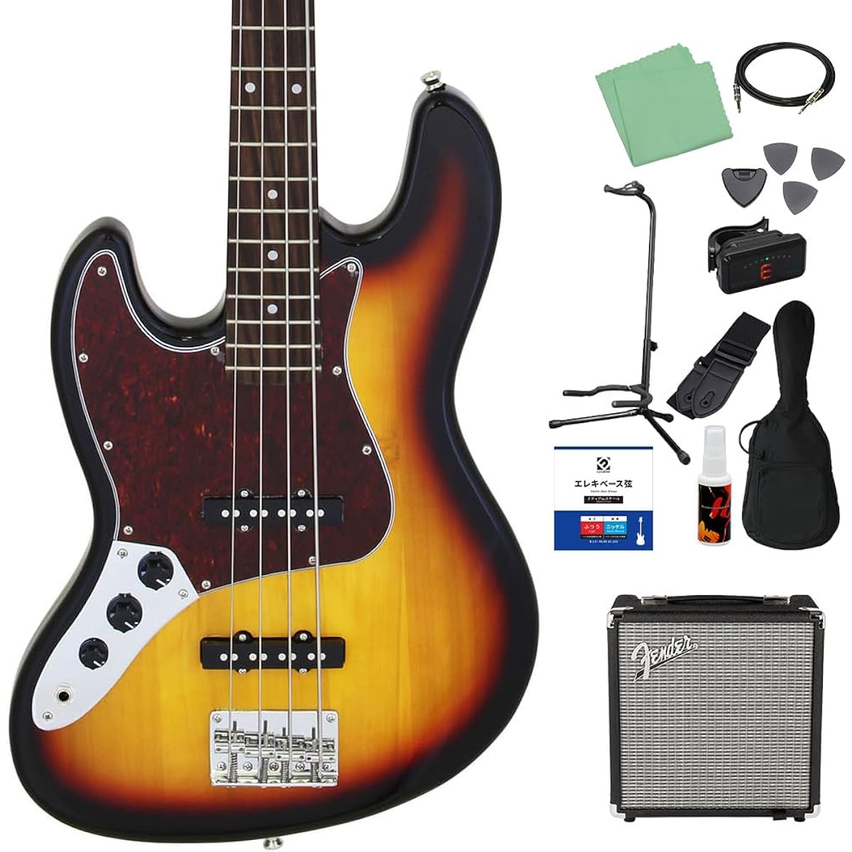 LEGEND LJB-Z L/H 3 Tone Sunburst Bass Beginner 12-piece Set [Fender Amplifier Included] Jazz Bass Type Left Hand Legend