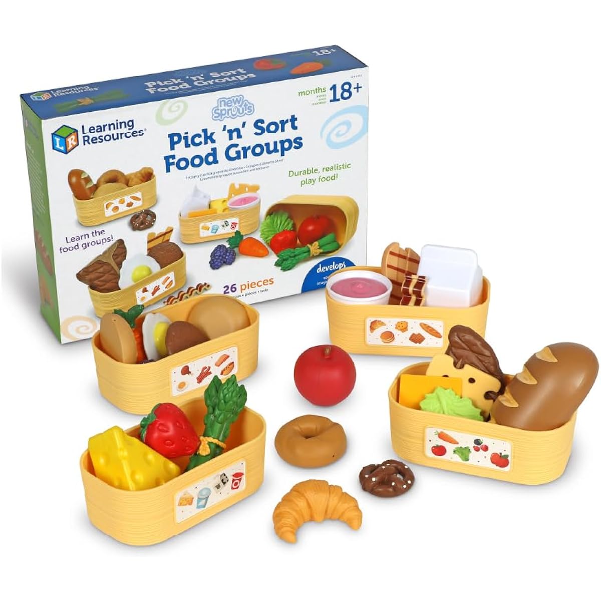 Learning Resources New Sprouts Pick n Sort Food Groups, 26 Pieces, Ages 18 Months+, Grocery Store Pretend Play, Play Kitchen Accessories, Play Food for Toddlers