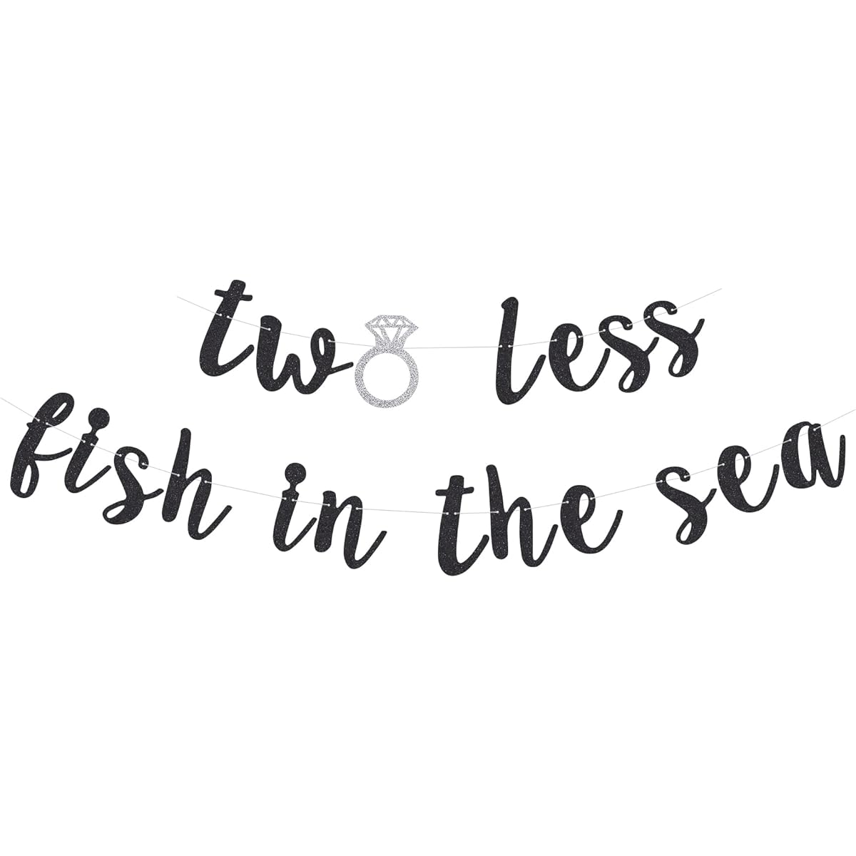 Two Less Fish In The Sea Banner Engagement Wedding Party Paper Sign Dessert Bar Bunting Decorations - Black