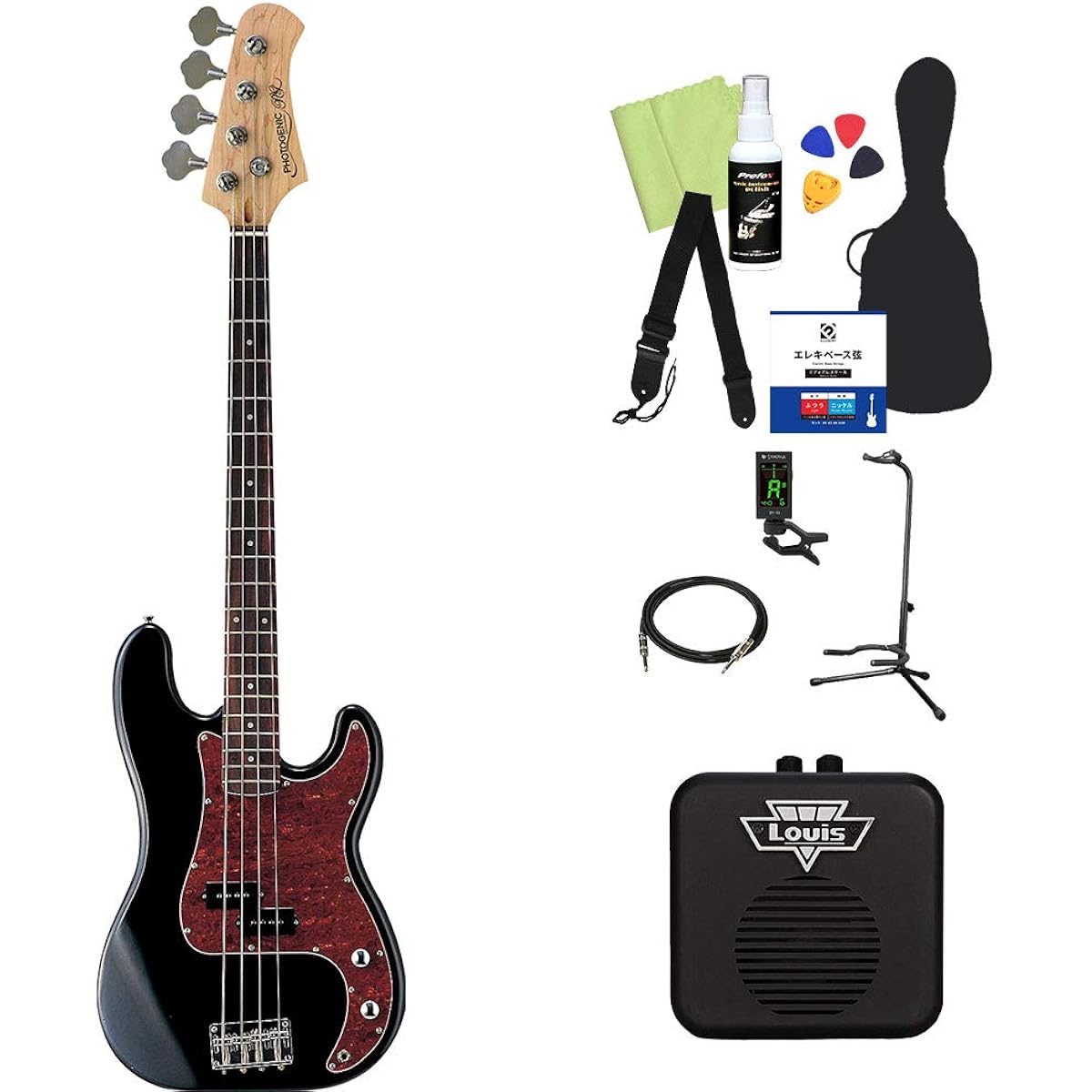 Photogenic PB240 BK Bass Beginner 12-piece set [with mini amp] Precision bass type Photogenic
