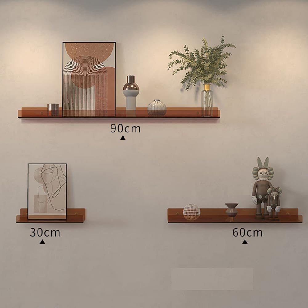 myoseya Wall Shelf, Wall Shelf, Decorative Shelf, Wallshelf, Easy to Install, Stylish, Interior, Minimalist, Brown, Length 60cm