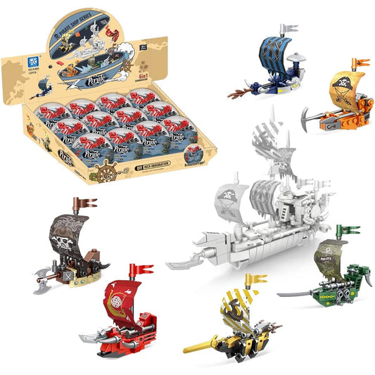 12 Pirate Ship Toys - 12 Easter Egg Blocks with Boat Toys, Party Egg Cups, Toy Boats, Easter Party Favors for Kids, Ages 3+.