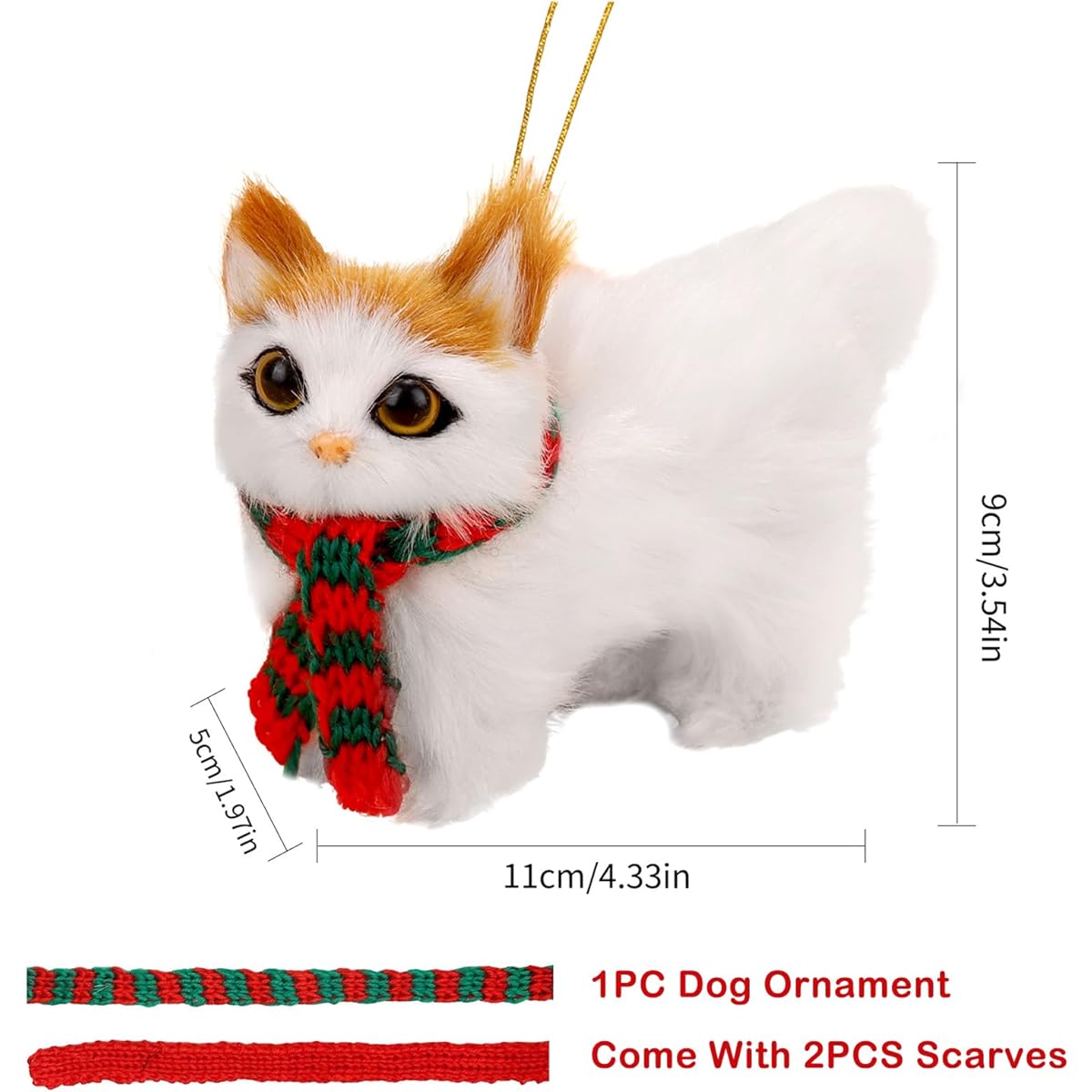 Stuffed Cat Christmas Ornament Christmas Tree Hanging Kitten Red Scarf Ornament Home Christmas Holiday Party Decoration Supplies Gift for Cat Lovers