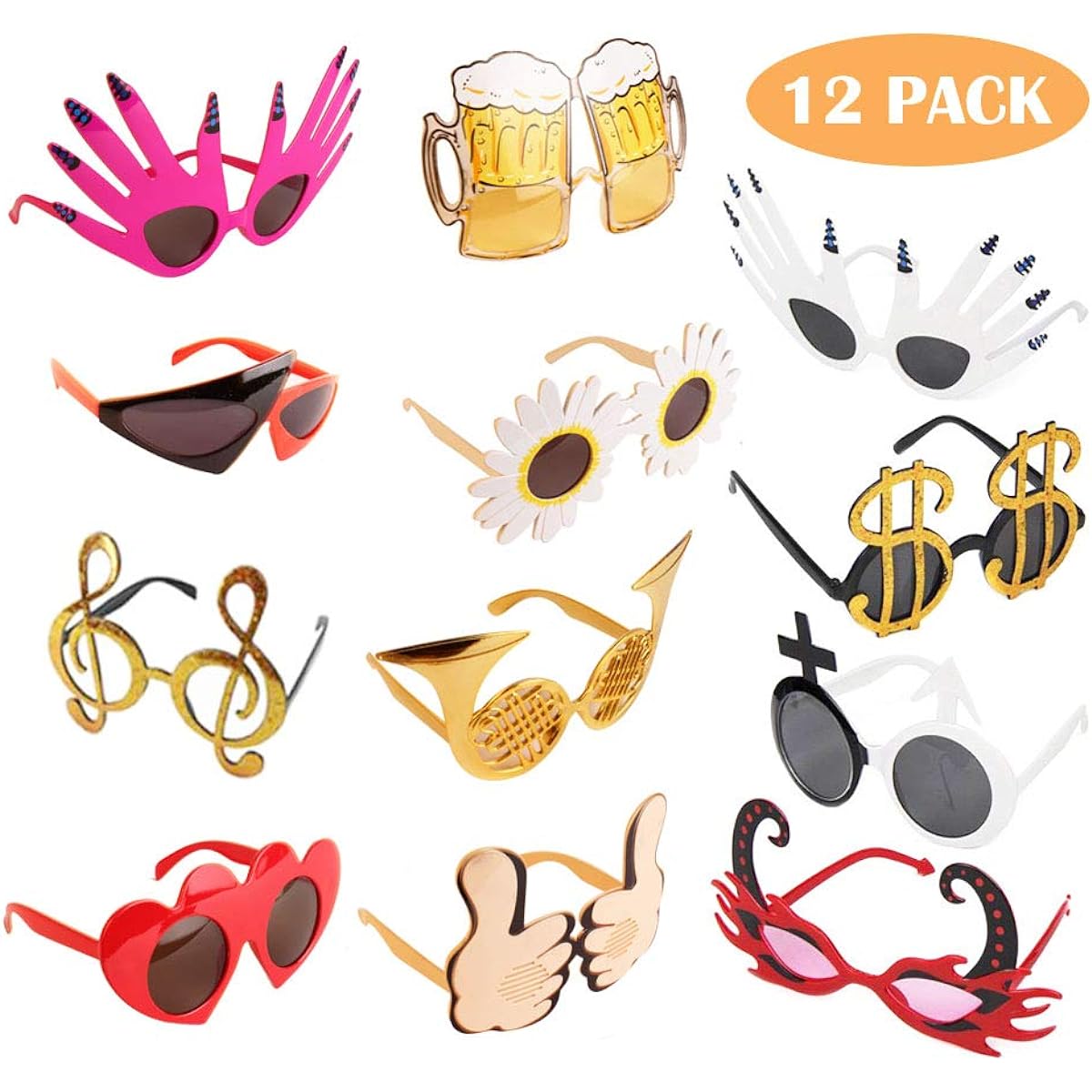 TD.IVES Funny Glasses Party Sunglasses Costume Sunglasses Mask 12 Pack Cool Shaped Funny Party Glasses