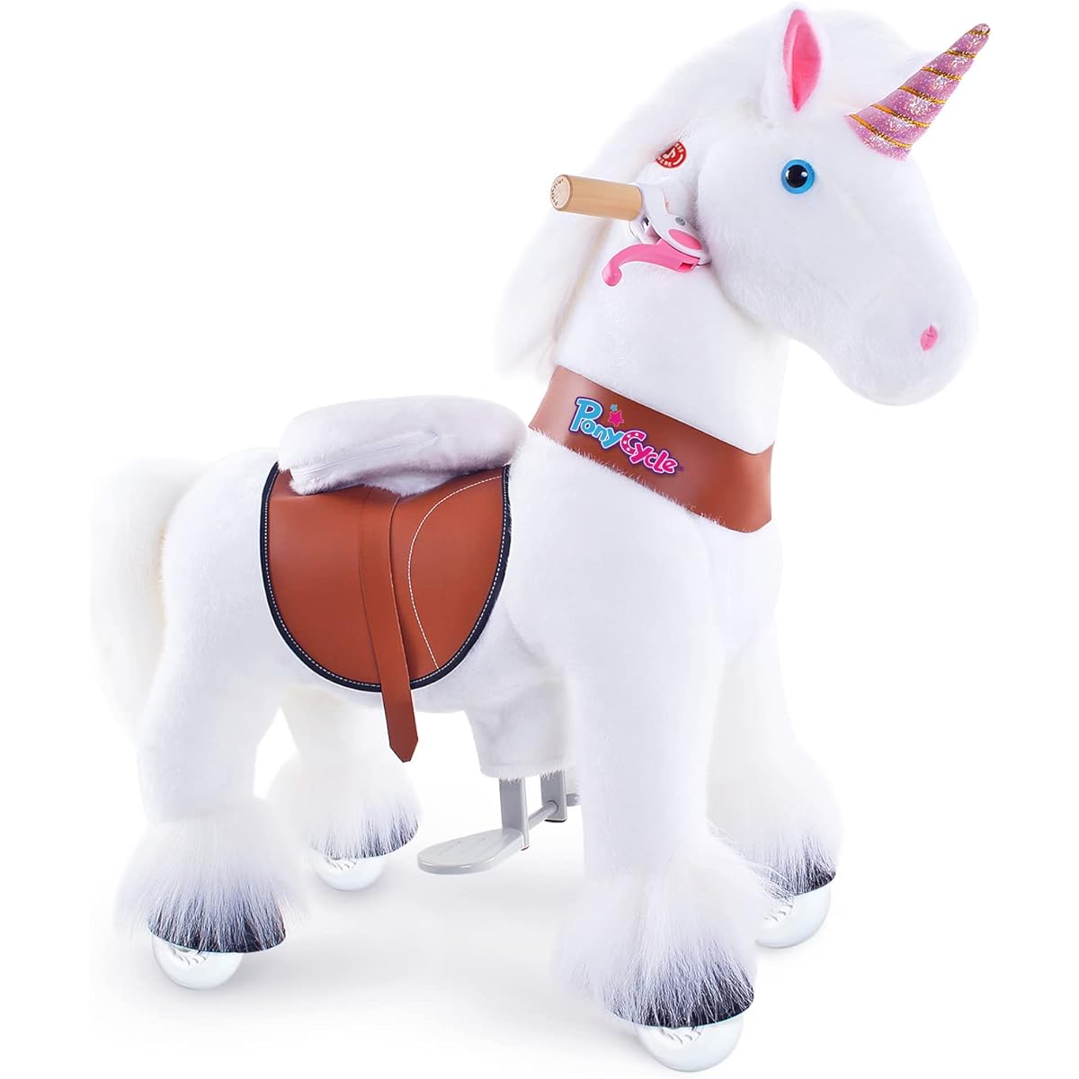 Ponycycle Official Ponycycle Ride On Unicorn No Battery No Electricity Mechanical Unicorn White Small for Ages 3-5
