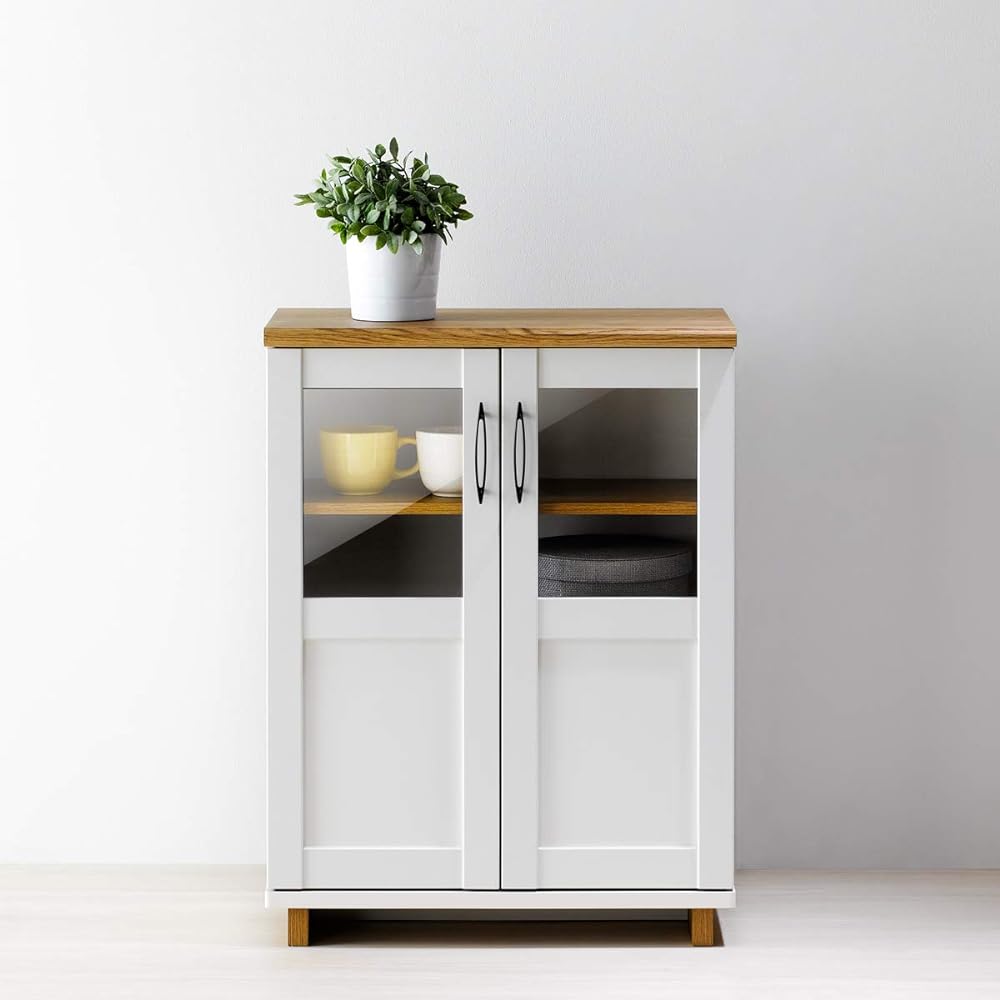Asahi Wood Processing Cabinet SHUETTE Width 58.7cm Depth 30.6cm Height 78.1cm Natural x White SUA-8060CA