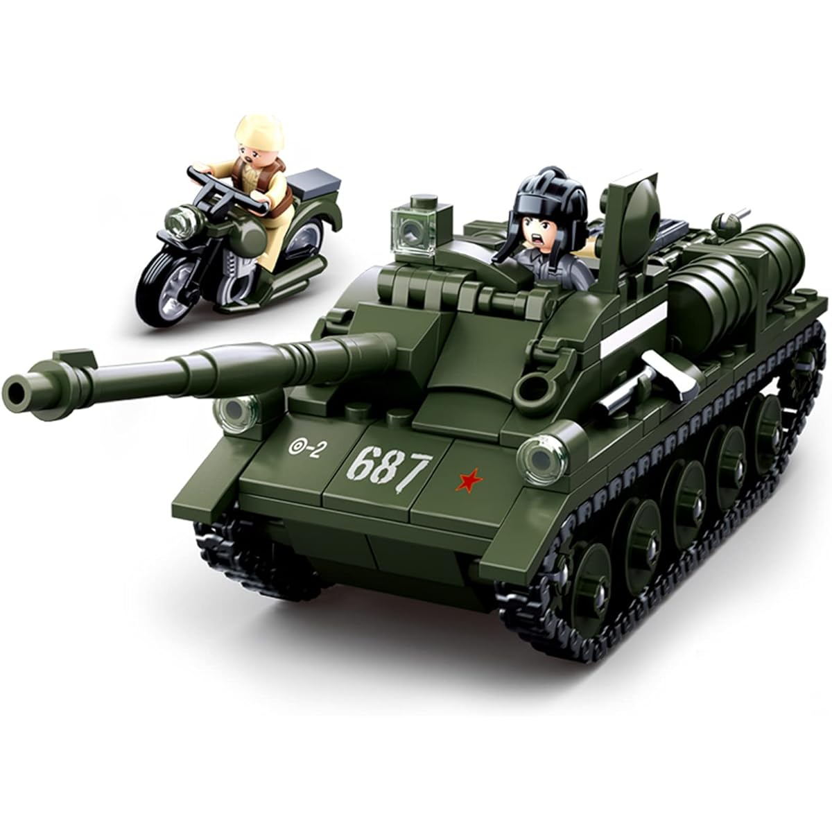 ChokGift Military Army WWII SU-85 Tank Destroyer Building Kit, Army Series Building Blocks Set with 2 Soldier Figures, Best Role Play STEM Building Toy for Boys and Girls (338 Pieces)