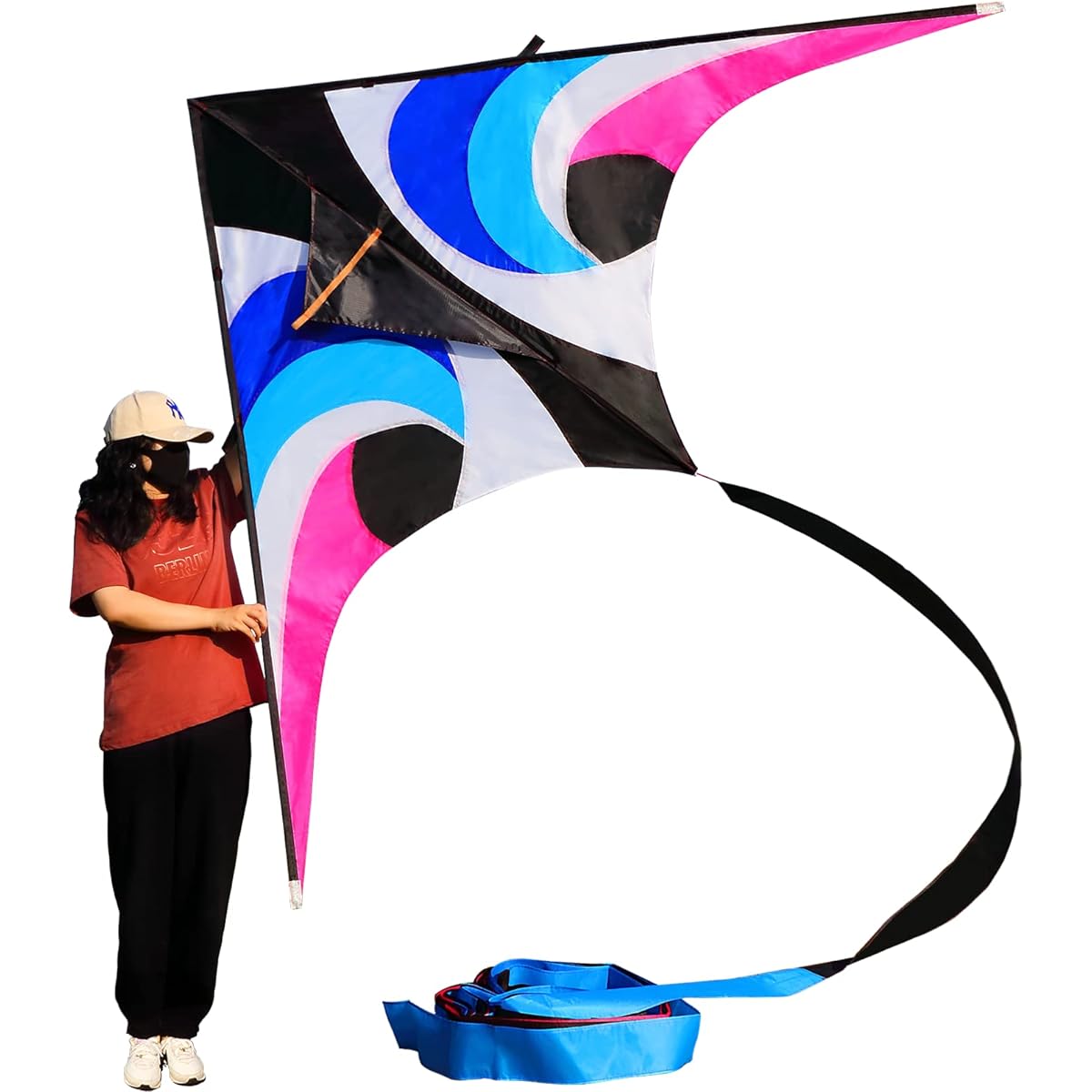WEICAFLY Giant Delta Kite for Adults 110 Inch Giant Single Line Shark Kite with 99 Feet Extra Long Kite Tail Real Adult Player Kite
