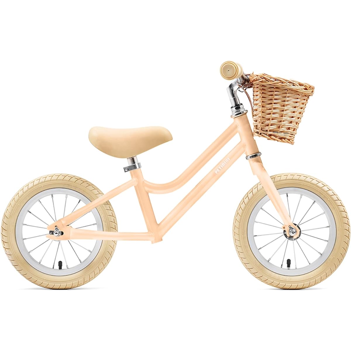Petimini 12 Inch Children's Balance Bike with Basket for 2 3 4 5 6 Years Toddler Kids Carbon Steel No Pedal Training Bicycle for Girls Boys Peach