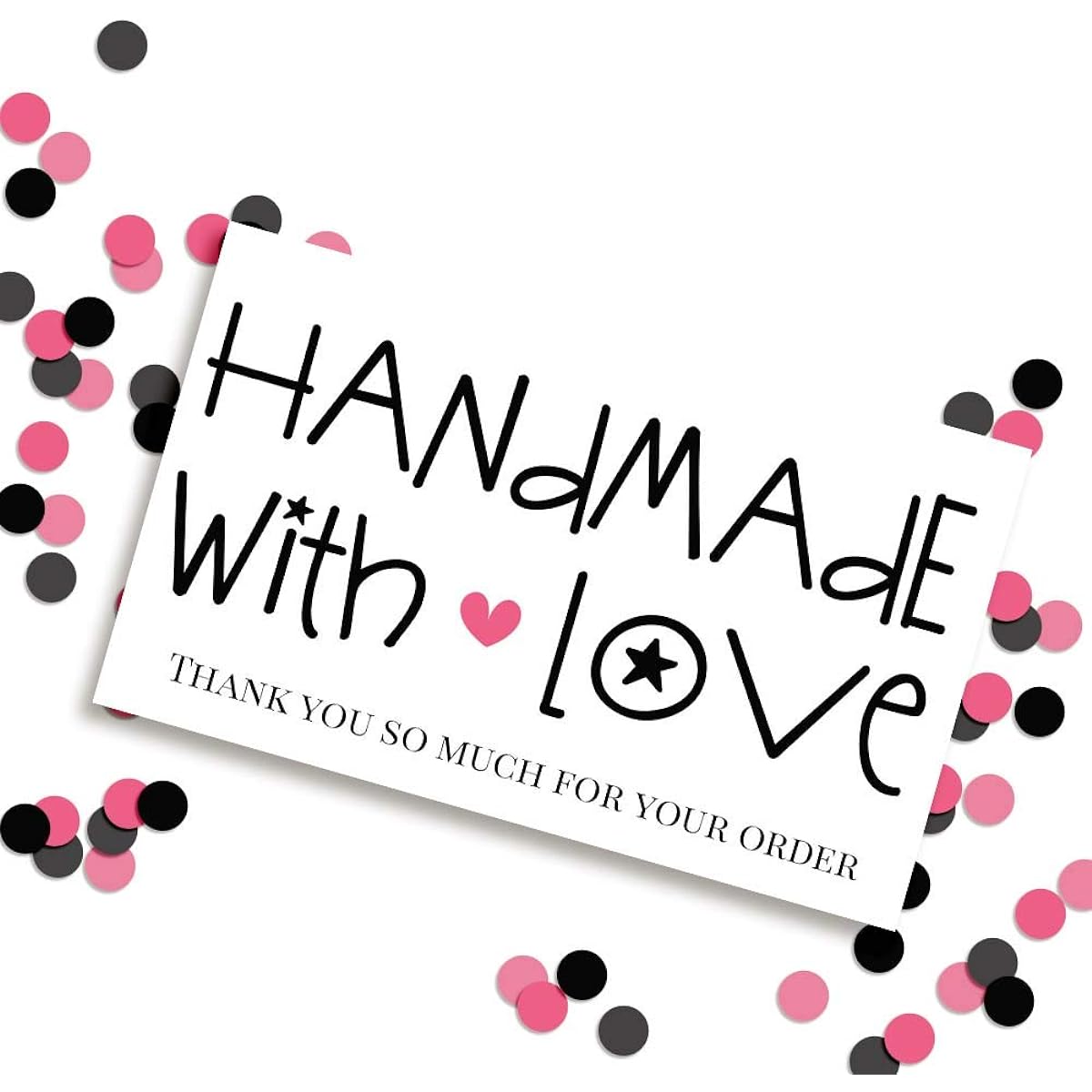 AmandaCreation Handmade Thank You With Love Package Inserts for Small Businesses, 2" x 3.5" Single Sided Insert Cards, 100 Count