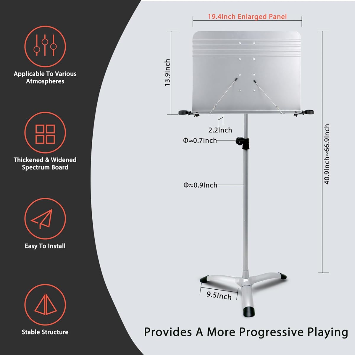 RANMING Music Stand Dual Use Foldable Music Score Stand Desktop Book Stand Professional Portable Music Score Stand with Microphone Stand Violin Orchestra Professional Conductor Stand (Gray)