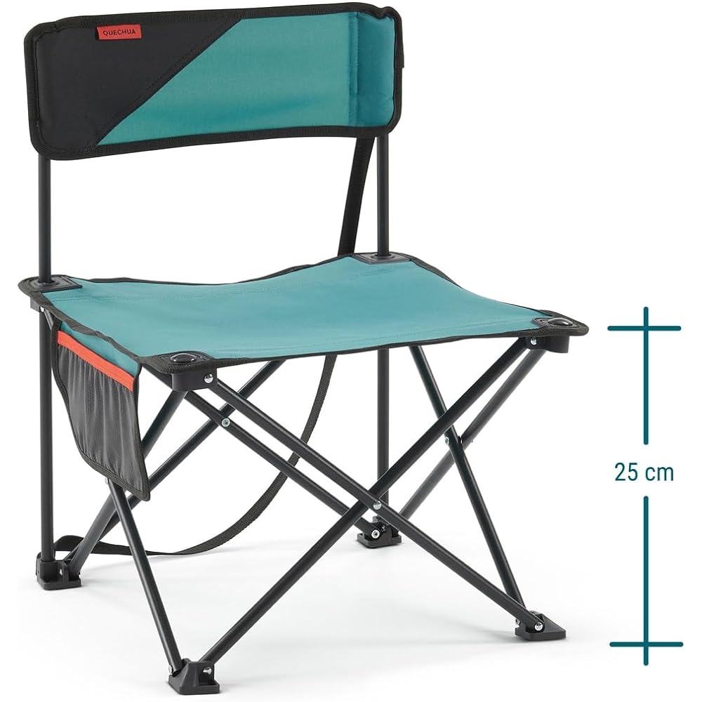 QUECHUA Decathlon Outdoor Camping Folding Low Chair with Side Pockets MH100 Compact Easy to Carry Lightweight Load Capacity 110kg