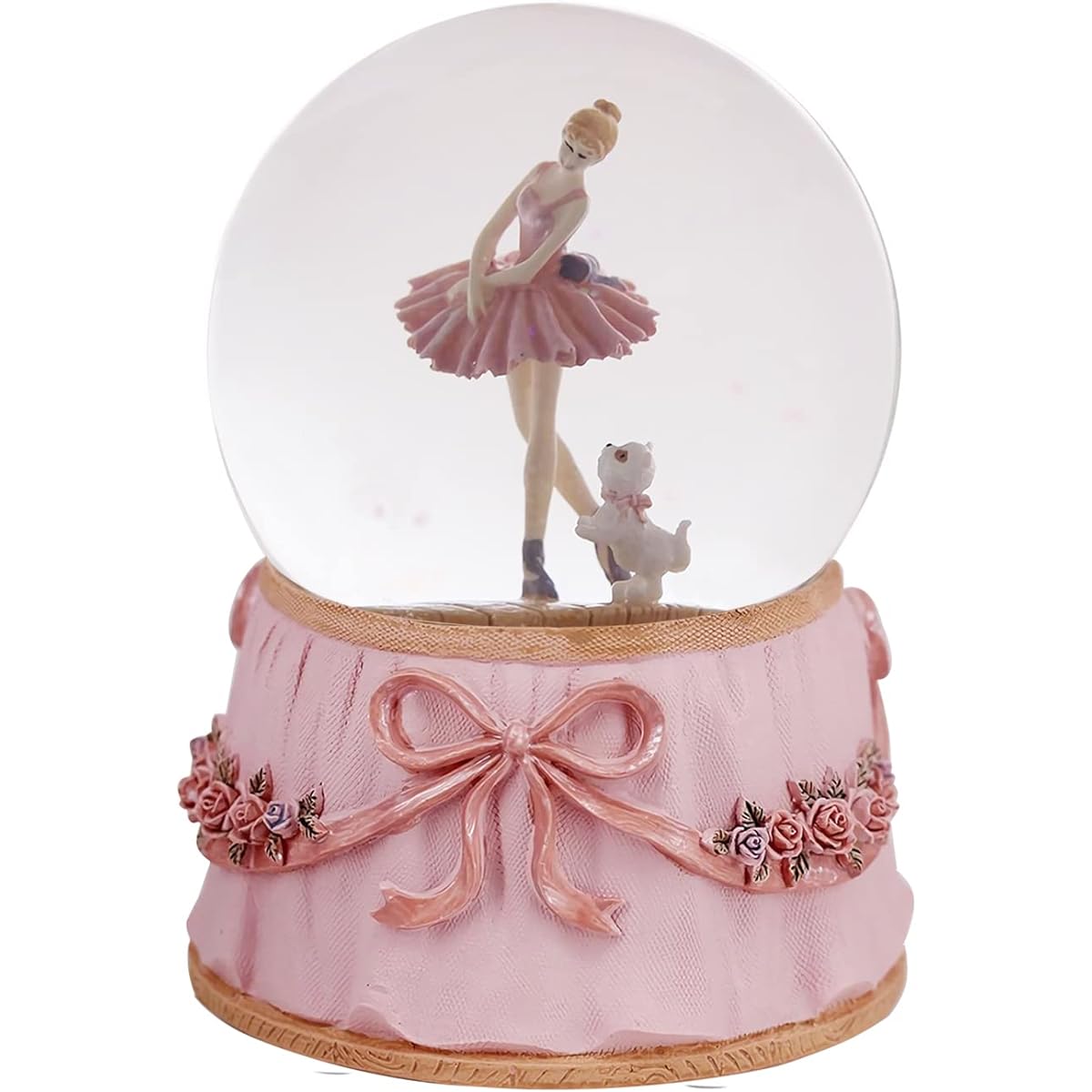 Singeek Ballerina Snow Globe Swan Lake Ballet Tune Christmas Music Snow Globe Ballet Recital Gift (Puppy and Dancer)