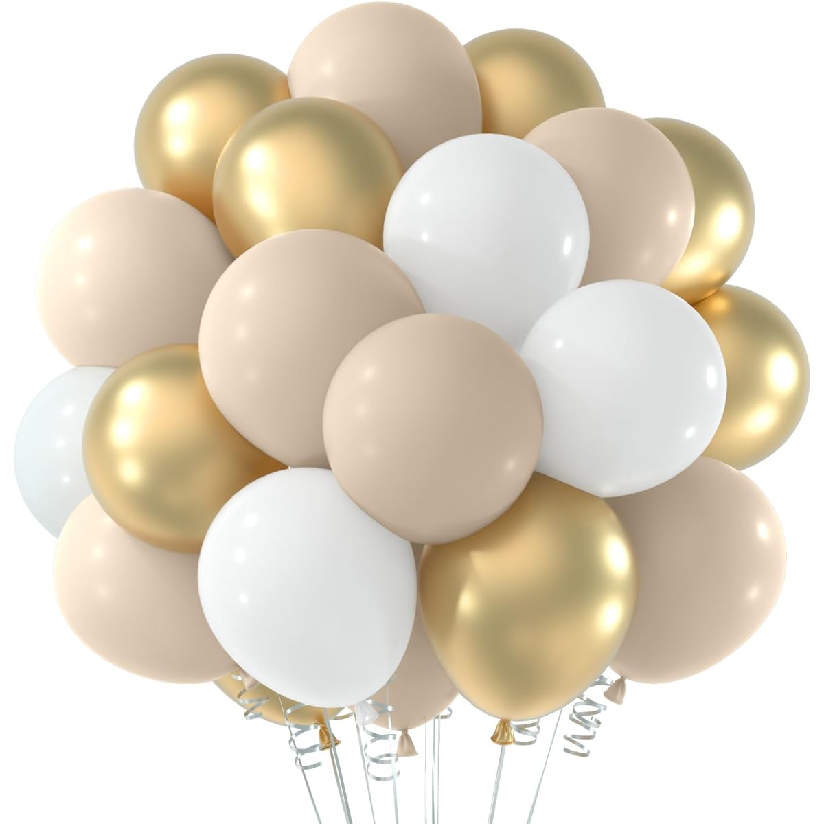 NEBURORA White Sand Gold Balloons Garland Arch Kit, 60pcs 12inch Sand White & Metallic Gold Balloons Kit for Birthday Anniversary Celebration and Boho Wedding Party