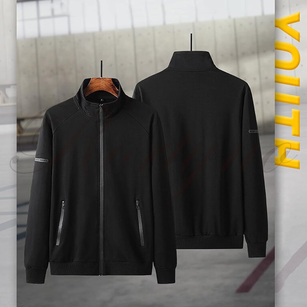 [Rortyno] Men's Jersey Top and Bottom Set Sweatshirt Zip Cotton Golf Wear Setup Warm Up Top and Bottom Sportswear Hoodie No Hood Pants Plain Street Tracksuit