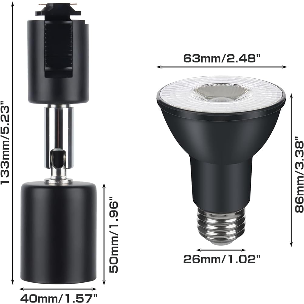 szbritelight Spotlight e26 Duct Rail Light with Bulb Duct Rail Lighting Fixture Lighting Rail PAR20 Reflex Ball Type with Lamp LED Bulb + Fixture Set (Black, Light Bulb Color Set of 6)