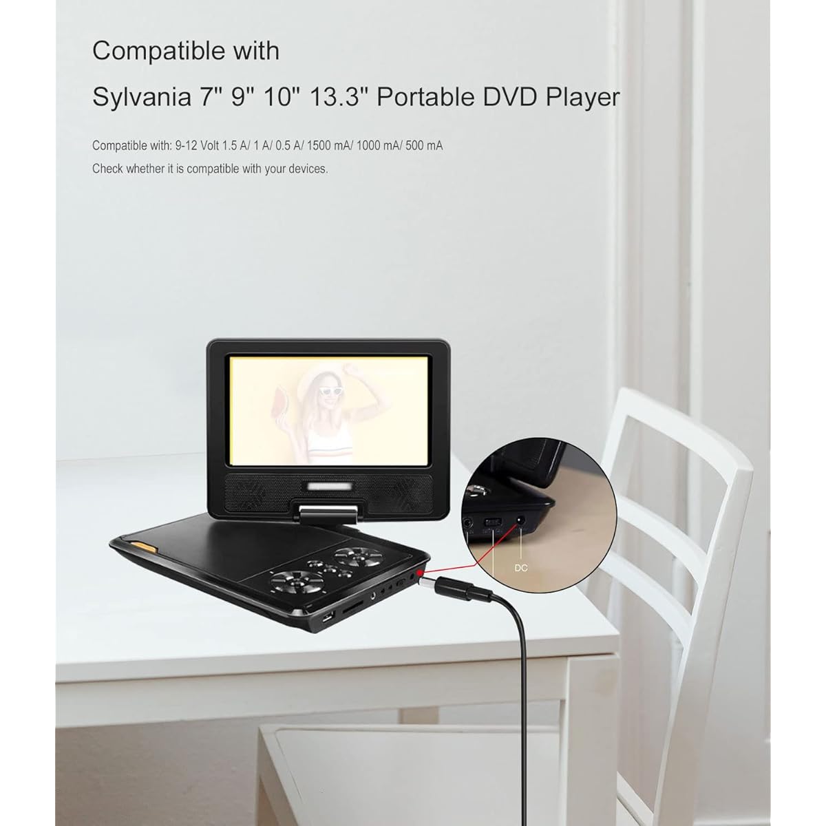Lantisri 12V AC DC Adapter Compatible with Sylvania Portable DVD Player Sylvania 7" 9" 10" 13.3" Portable DVD Player Power Cord 6 Feet