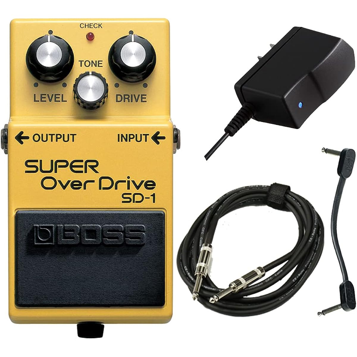 BOSS/SD-1 Super Over Drive AC safe start set - Genuine AC adapter PSA100S2, guitar cable, patch cable -