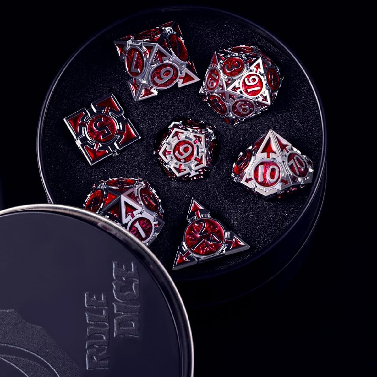 Rare Chrome Plated DND Dice Set Red Metal D&Dice Set