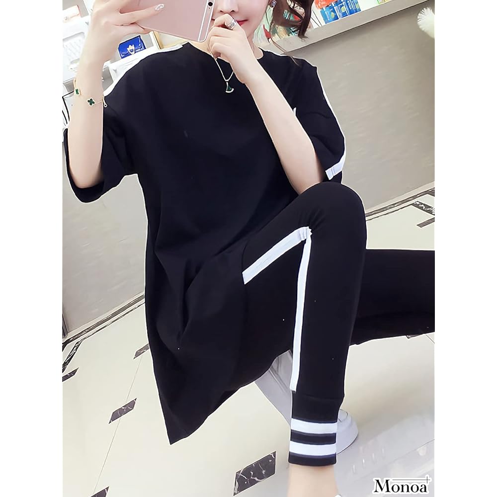 Monoa Jersey Top and Bottom Set, Short Sleeve T-Shirt, Fitness Pants, Setup, Sportswear, Women's Fashion