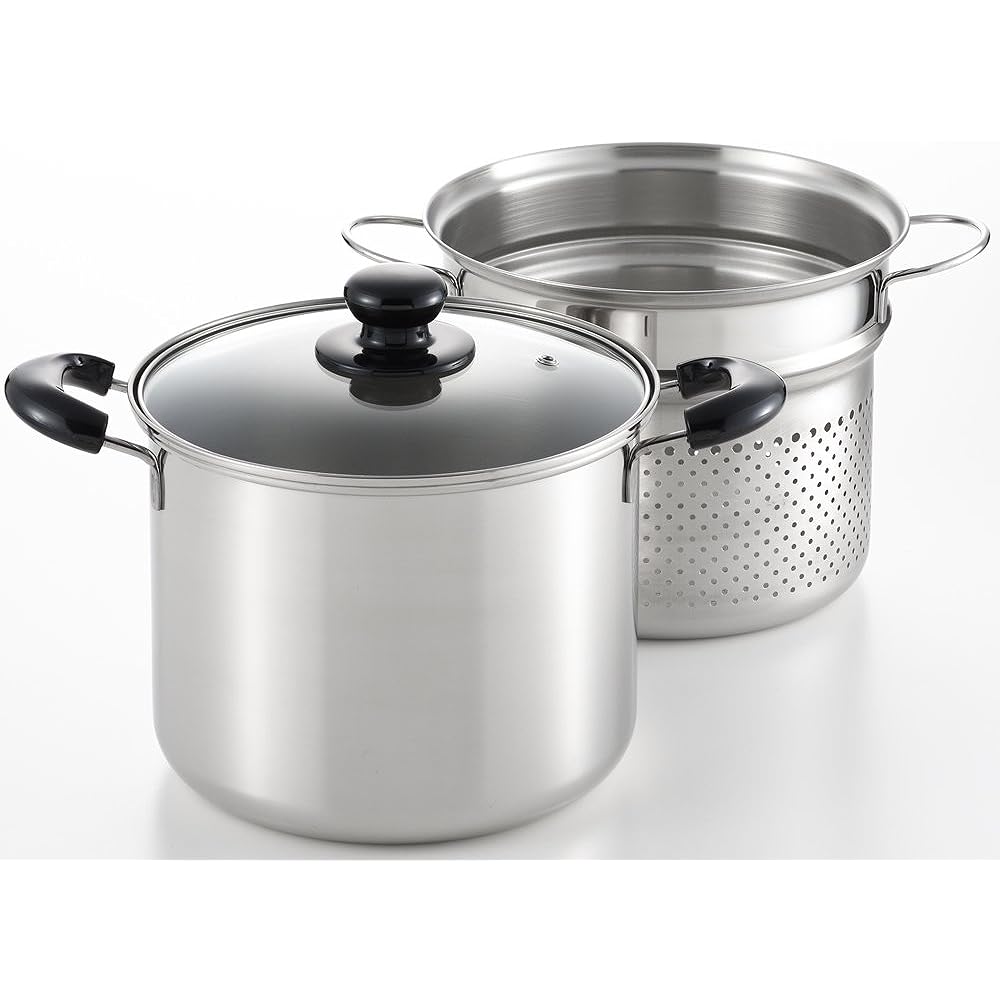 Yoshikawa Made in Japan Pasta Pot 22cm IH Compatible Silver Stainless Steel Cook Look II SJ2187