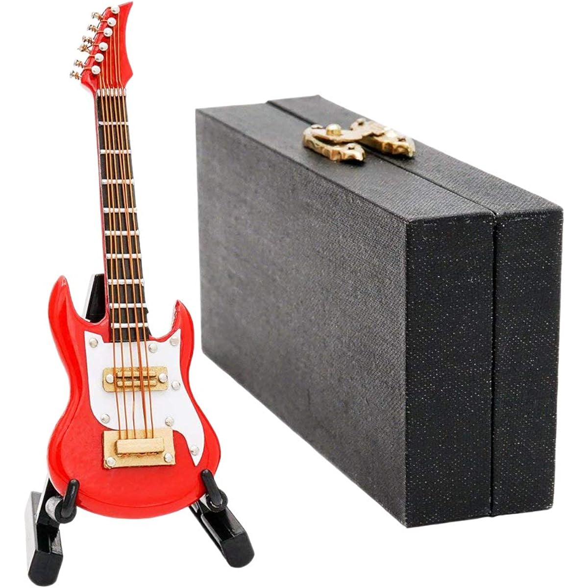 Odoria 1:12 Scale Red Electric Guitar with Stand and Case Musical Instrument Miniature Decoration for Dollhouse