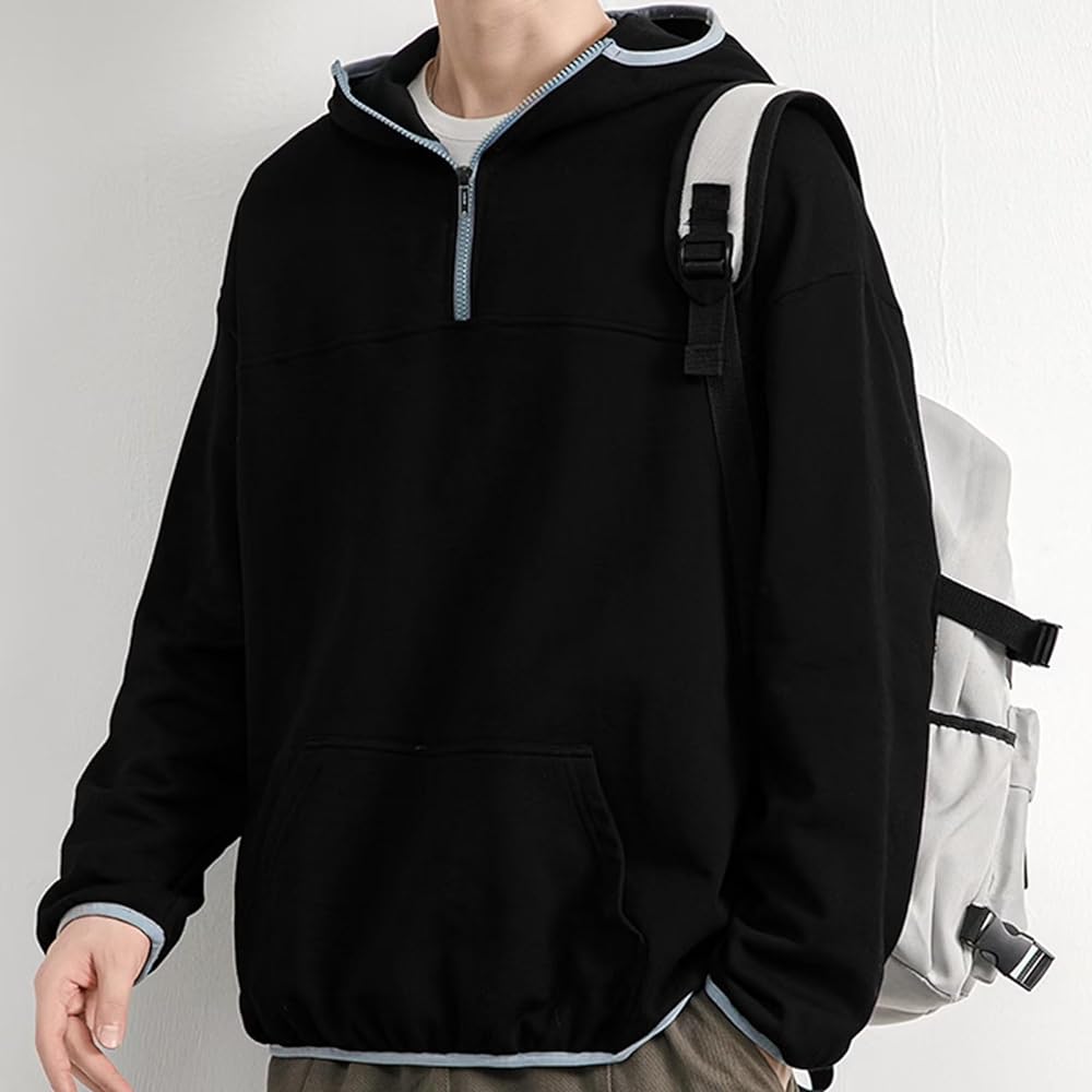 [Bligo] Men's Parka, Long Sleeve, Pullover, Hooded, Pullover, Round Neck, Fuzip, Kangaroo Pocket, M-3XL, Plain, Large Size, Sweatshirt, Switching Design, Loose, Casual, Stylish, Soft, Popular, Spring, Autumn, Winter Clothes