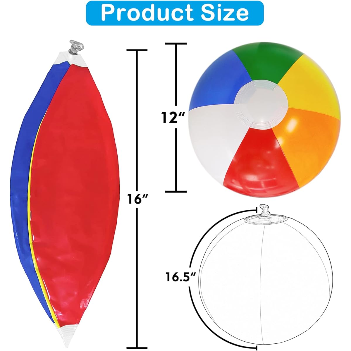 VoizVony 16" Beach Ball for Kids - 3 Pack Beach Balls Bulk Inflatable Pool Beach Balls for Kids & Toddlers
