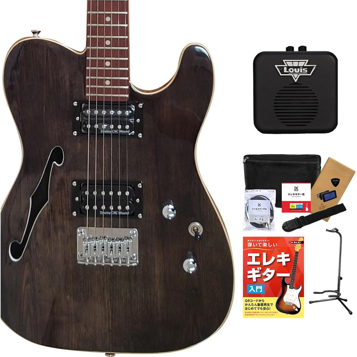 Greg Bennett STA-400SH TBK Electric Guitar Beginner 12-Piece Set [With Mini Amp] Telecaster Type Thinline Hollow Body Greg Bennett