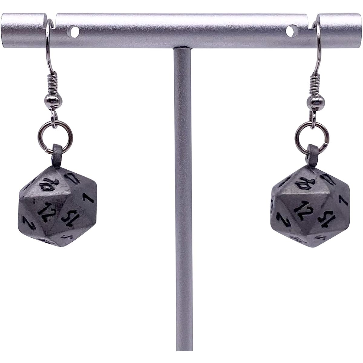 Nordic Foundry Aged Mithral Mini Metal Earrings Polyhedron 10mm Aion RPG Math Game DND Pathfinder