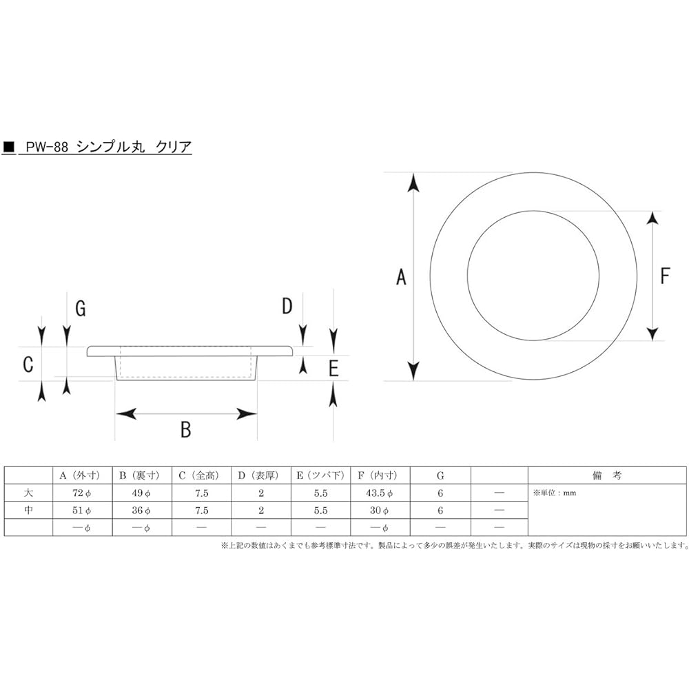 Bidoor PW-88 Simple Round Clear Large Size 50 Pieces