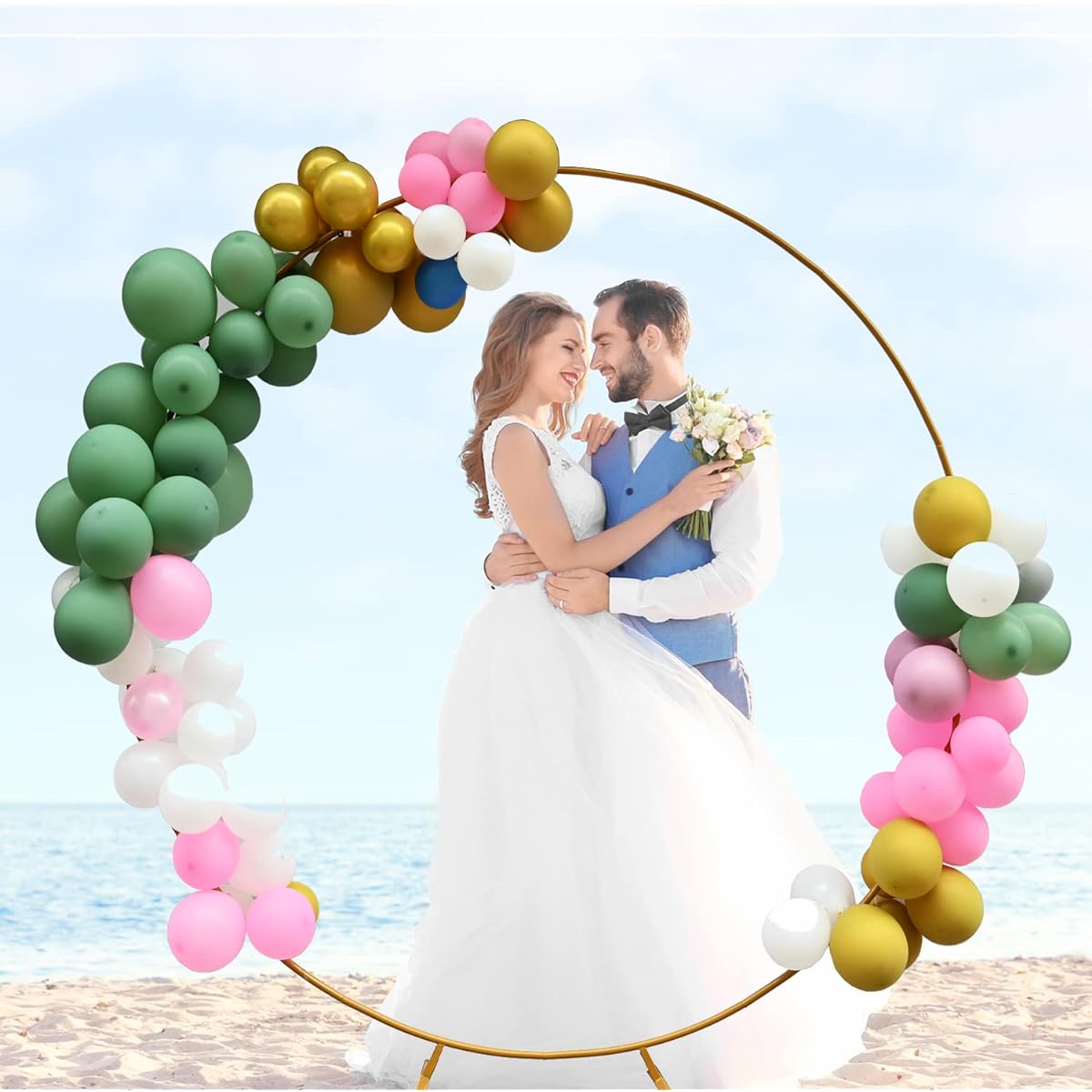 Golden Round Backdrop Stand Circle Wedding Arch Frame 6.5ft Aluminum Balloon Arch Kit for Wedding Graduation Birthday Party Bridal Shower Photo Backdrop Decoration