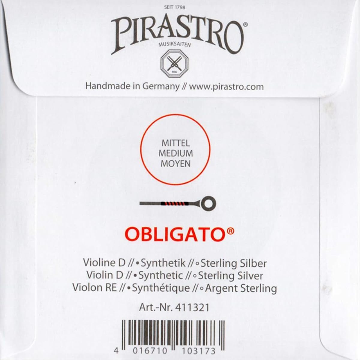Violin string obbligato E (gold), A, D, G string set E string: Ball